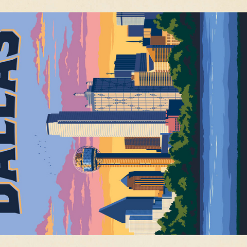 Dallas, Texas: Downtown River View, Vintage Poster 200 Puzzle 3D Modell