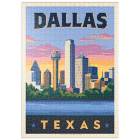 Darstellung des Puzzle Motivs Dallas, Texas: Downtown River View, Vintage Poster - Puzzleteile: 500