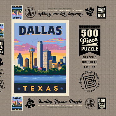 Dallas, Texas: Downtown River View, Vintage Poster 500 Puzzle Schachtel 3D Modell