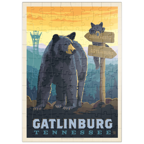 puzzleplate Gatlinburg, Tennessee: Anakeesta Signpost, Vintage Poster 100 Puzzle