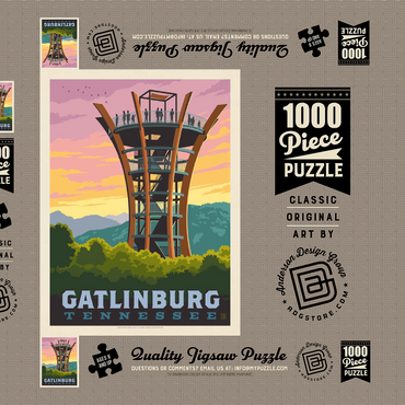 Gatlinburg, Tennessee: Anakeesta Tower, Vintage Poster 1000 Puzzle Schachtel 3D Modell