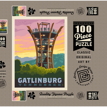 Gatlinburg, Tennessee: Anakeesta Tower, Vintage Poster 100 Puzzle Schachtel 3D Modell