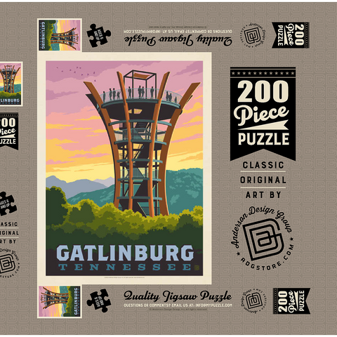 Gatlinburg, Tennessee: Anakeesta Tower, Vintage Poster 200 Puzzle Schachtel 3D Modell