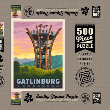Gatlinburg, Tennessee: Anakeesta Tower, Vintage Poster 500 Puzzle Schachtel 3D Modell