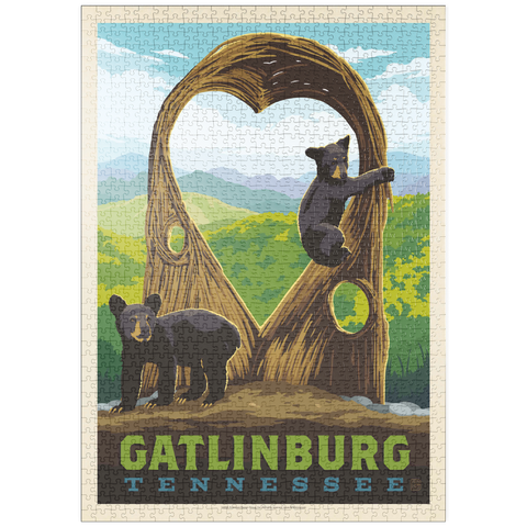 puzzleplate Gatlinburg, Tennessee: Anakeesta Twigloo Cubs, Vintage Poster 1000 Puzzle