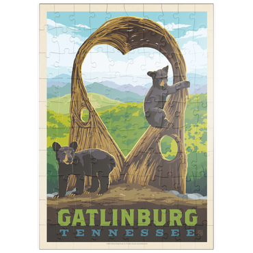 puzzleplate Gatlinburg, Tennessee: Anakeesta Twigloo Cubs, Vintage Poster 100 Puzzle