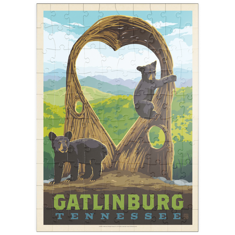 puzzleplate Gatlinburg, Tennessee: Anakeesta Twigloo Cubs, Vintage Poster 100 Puzzle