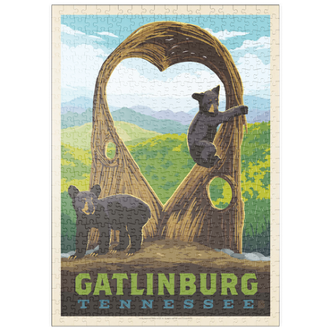 puzzleplate Gatlinburg, Tennessee: Anakeesta Twigloo Cubs, Vintage Poster 500 Puzzle