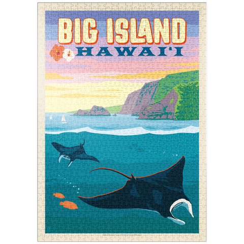 puzzleplate Hawaii: Big Island (Manta Rays), Vintage Poster 1000 Puzzle