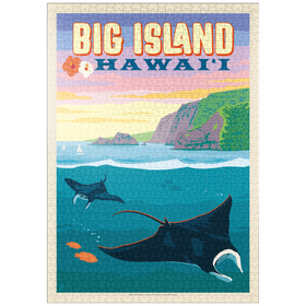 Darstellung des Puzzle Motivs Hawaii: Big Island (Manta Rays), Vintage Poster - Puzzleteile: 1000