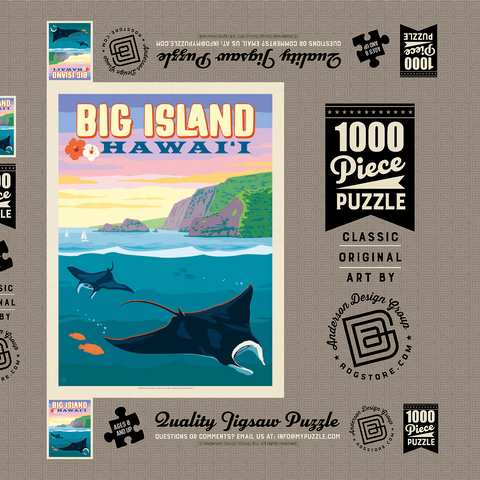 Hawaii: Big Island (Manta Rays), Vintage Poster 1000 Puzzle Schachtel 3D Modell