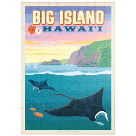 Darstellung des Puzzle Motivs Hawaii: Big Island (Manta Rays), Vintage Poster - Puzzleteile: 100
