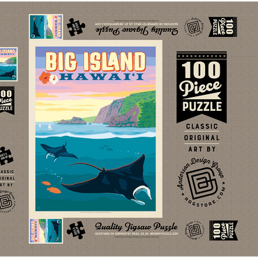 Hawaii: Big Island (Manta Rays), Vintage Poster 100 Puzzle Schachtel 3D Modell