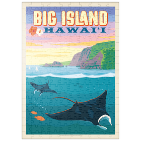 Darstellung des Puzzle Motivs Hawaii: Big Island (Manta Rays), Vintage Poster - Puzzleteile: 200