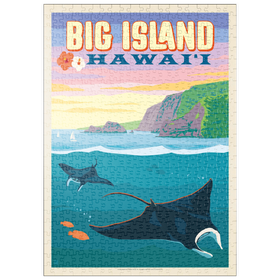 Darstellung des Puzzle Motivs Hawaii: Big Island (Manta Rays), Vintage Poster - Puzzleteile: 500