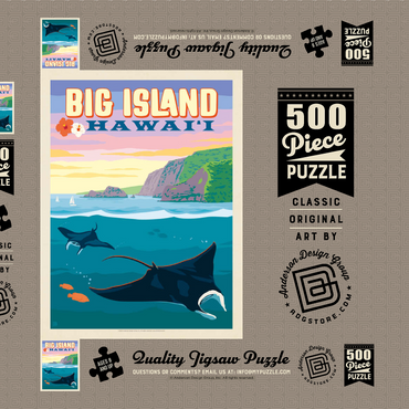 Hawaii: Big Island (Manta Rays), Vintage Poster 500 Puzzle Schachtel 3D Modell