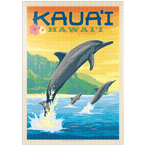 puzzleplate Hawaii: Kaua'i (Dolphins), Vintage Poster 1000 Puzzle
