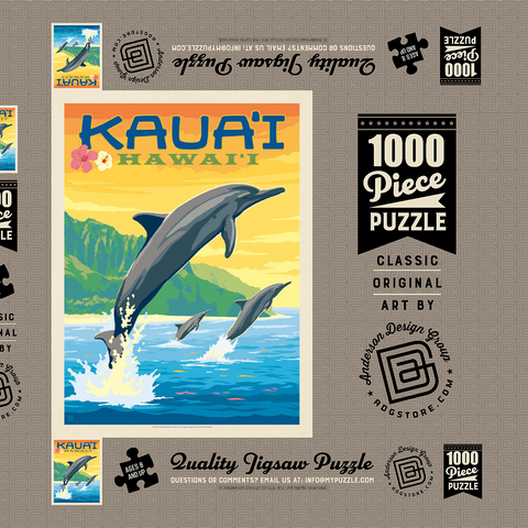 Hawaii: Kaua'i (Dolphins), Vintage Poster 1000 Puzzle Schachtel 3D Modell