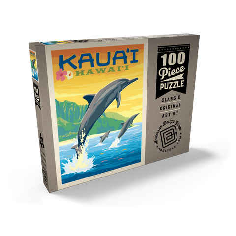 Hawaii: Kaua'i (Dolphins), Vintage Poster 100 Puzzle Schachtel Ansicht2