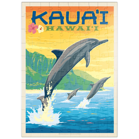 puzzleplate Hawaii: Kaua'i (Dolphins), Vintage Poster 100 Puzzle