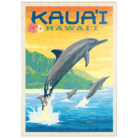 Darstellung des Puzzle Motivs Hawaii: Kaua'i (Dolphins), Vintage Poster - Puzzleteile: 100