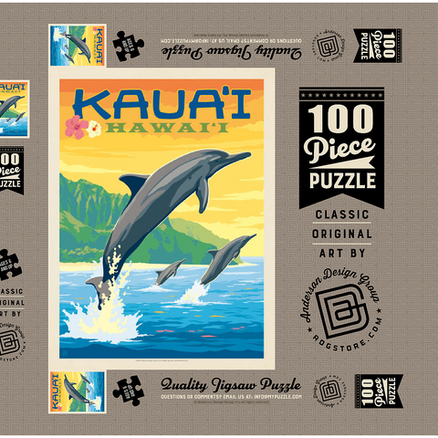 Hawaii: Kaua'i (Dolphins), Vintage Poster 100 Puzzle Schachtel 3D Modell