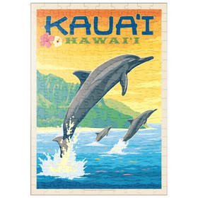 Darstellung des Puzzle Motivs Hawaii: Kaua'i (Dolphins), Vintage Poster - Puzzleteile: 200