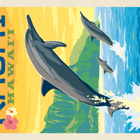 Hawaii: Kaua'i (Dolphins), Vintage Poster 200 Puzzle 3D Modell