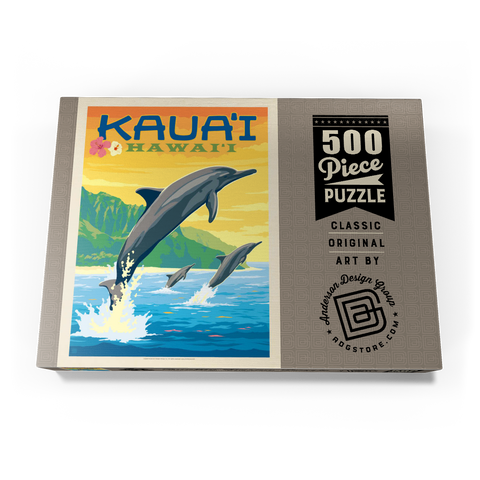 Hawaii: Kaua'i (Dolphins), Vintage Poster 500 Puzzle Schachtel Ansicht3