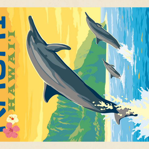Hawaii: Kaua'i (Dolphins), Vintage Poster 500 Puzzle 3D Modell