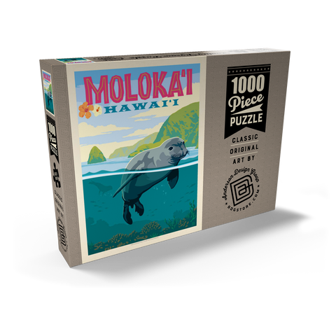 Hawaii: Moloka'i (Monk Seal), Vintage Poster 1000 Puzzle Schachtel Ansicht2
