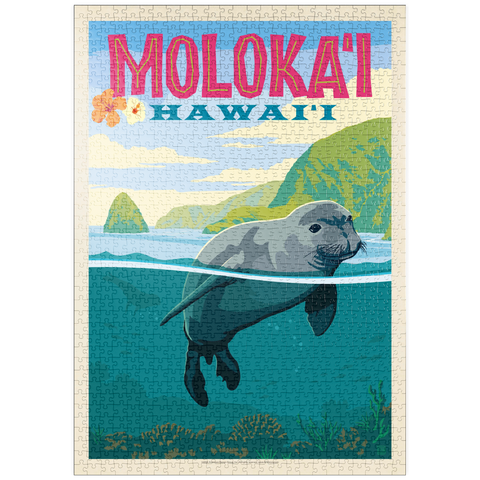 puzzleplate Hawaii: Moloka'i (Monk Seal), Vintage Poster 1000 Puzzle