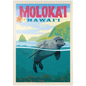 Darstellung des Puzzle Motivs Hawaii: Moloka'i (Monk Seal), Vintage Poster - Puzzleteile: 1000
