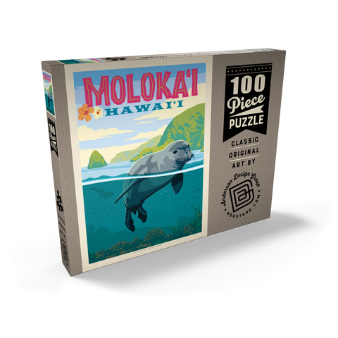 Hawaii: Moloka'i (Monk Seal), Vintage Poster 100 Puzzle Schachtel Ansicht2