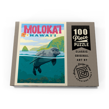 Hawaii: Moloka'i (Monk Seal), Vintage Poster 100 Puzzle Schachtel Ansicht3