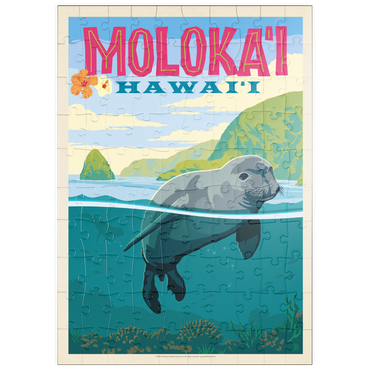 puzzleplate Hawaii: Moloka'i (Monk Seal), Vintage Poster 100 Puzzle