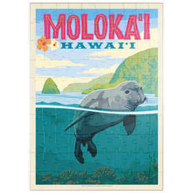 Darstellung des Puzzle Motivs Hawaii: Moloka'i (Monk Seal), Vintage Poster - Puzzleteile: 100