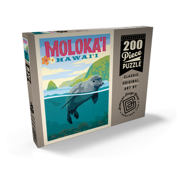 Hawaii: Moloka'i (Monk Seal), Vintage Poster 200 Puzzle Schachtel Ansicht2