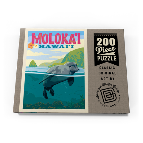 Hawaii: Moloka'i (Monk Seal), Vintage Poster 200 Puzzle Schachtel Ansicht3