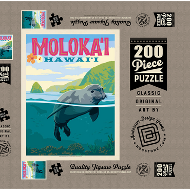Hawaii: Moloka'i (Monk Seal), Vintage Poster 200 Puzzle Schachtel 3D Modell