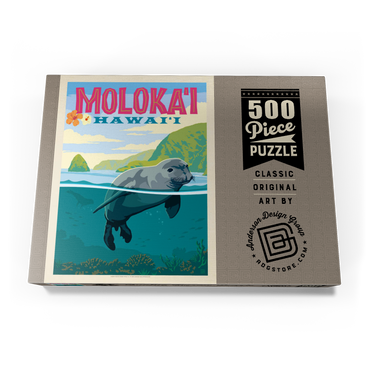 Hawaii: Moloka'i (Monk Seal), Vintage Poster 500 Puzzle Schachtel Ansicht3