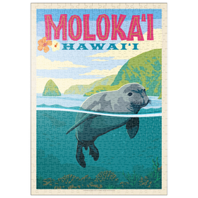 Darstellung des Puzzle Motivs Hawaii: Moloka'i (Monk Seal), Vintage Poster - Puzzleteile: 500