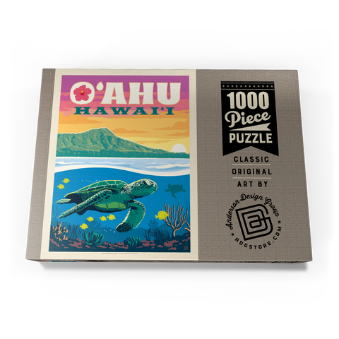 Hawaii: O'ahu (Sea Turtle), Vintage Poster 1000 Puzzle Schachtel Ansicht3