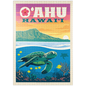 Darstellung des Puzzle Motivs Hawaii: O'ahu (Sea Turtle), Vintage Poster - Puzzleteile: 1000