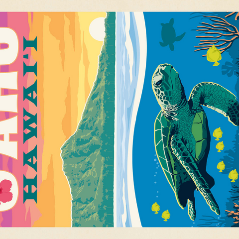 Hawaii: O'ahu (Sea Turtle), Vintage Poster 1000 Puzzle 3D Modell