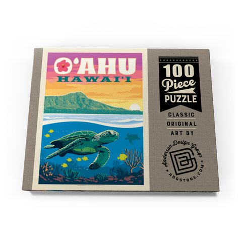 Hawaii: O'ahu (Sea Turtle), Vintage Poster 100 Puzzle Schachtel Ansicht3