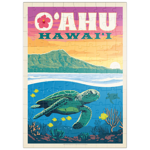 puzzleplate Hawaii: O'ahu (Sea Turtle), Vintage Poster 100 Puzzle