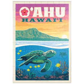 Darstellung des Puzzle Motivs Hawaii: O'ahu (Sea Turtle), Vintage Poster - Puzzleteile: 100