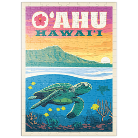 Darstellung des Puzzle Motivs Hawaii: O'ahu (Sea Turtle), Vintage Poster - Puzzleteile: 200