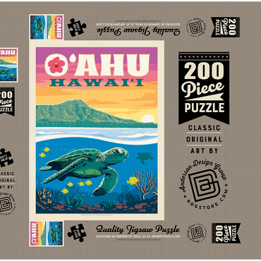 Hawaii: O'ahu (Sea Turtle), Vintage Poster 200 Puzzle Schachtel 3D Modell